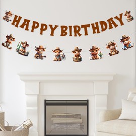 SHADOAMP Highland Cow Birthday Party Decoration Western Cowboy Highland Cow Banner Garland Happy Birthday Banner Brown Cattle Garland for Wild West Highland Cow Theme Party Supplies