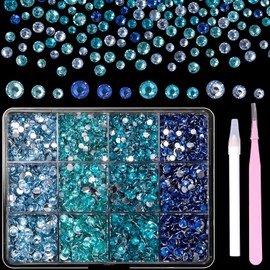 Blue Resin Jelly Rhinestones for Crafting, 3-5 mm Resin Rhinestones Bulk, Color Flatback Crystal Gems for Crafts, Round Bedazzled Rhinestones Face Makeup DIY Jewelry with Tweezer Pen