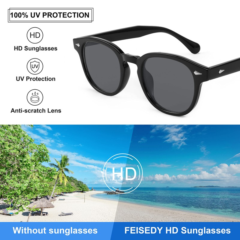 FEISEDY B2350 Women's Men's Sunglasses, Wellington Shape, Square, Retro, UV400,