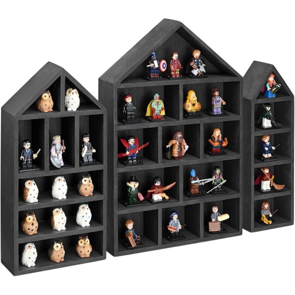 Ikee Design Set of 3 Black House-Shaped Wooden Shadow Box