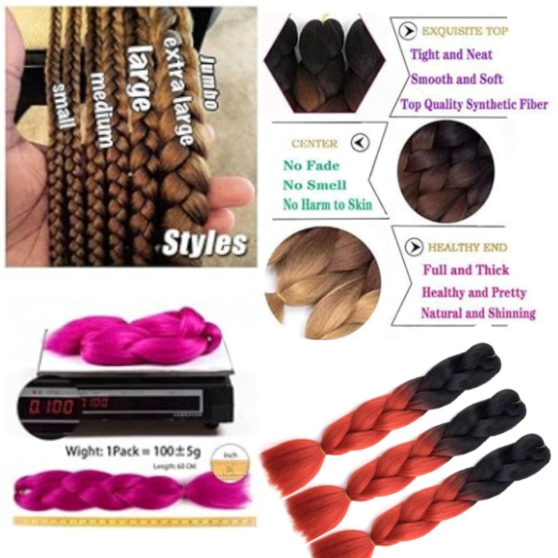 24 Inch Jumbo Braiding Hair Extensions - Silky Kanekalon Synthetic