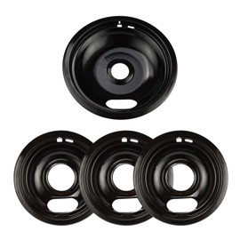 Purelux Electric Stove Drip Pans Replacement Compatible with Whirlpool or Kenmore Stove, 4 Pieces Pack Includes 1 Large 8-Inch and 3 Small 6-Inch Porcelain Enameled Black Finish