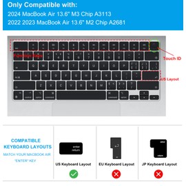 CaseBuy MacBook Air M2 Keyboard Cover Shortcuts for 2024 2023 2022 MacBook Air 13.6 inch with Apple M3 M2 Chip Model A2681 A3113 MAC OS Shortcut Hot Keys Keyboard Protector