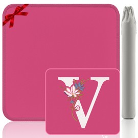 Gedgan Mahjong Mat | Neoprene Anti-Slip Noise Reduction, Simple Design & Embroidery | 32.4x32.4 Inch Pink | Perfect for Mahjong, Board Games & Tile Games | Elegant Gift(Custom V Letter)
