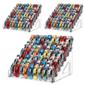 Hlimior 3 Pack 7-Tier Toy Cars Display Shelf for Hot Wheels Display Case Storage Organizer for 1/64 Scale Toy Cars-Hold 63 Toy Cars Clear Model Car Case Holder Container Shelf (Only case)