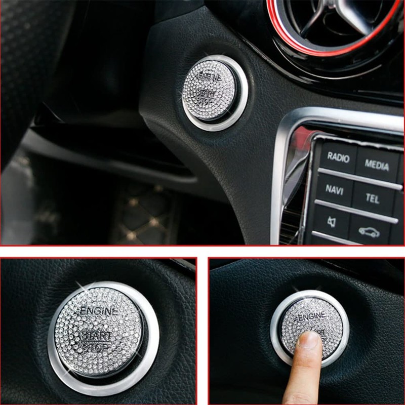 Riloer Car Engine Start Stop Button Cover, Sliver Bling Ignition