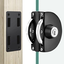 Sliding Glass Door Lock 304 Stainless Steel Commercial-Home 0.39“-0.47” Glass Door Anti-Theft Security Lock, Double Swing Hinged Frameless Push Sliding Gate Lock with 5 Keys- Black Model A102