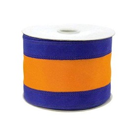 Stripe Sports Theme Ribbon Wired Edge, 2-1/2-inch, 10-Yard (Royal Blue/Orange)