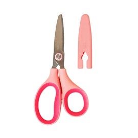 Small Blunt Tip Scissors with Cover Cap, Curved Craft Scissors for Student DIY Crafting Cutting, Pastel SoftGrip Snip Paper Shears Office Cutter for Travel Home School (Pink)
