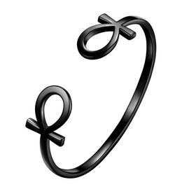 SEIHOP Ankh Cross Adjustable Bracelets Black Gun Plated Erected Ankh Cross Open Bracelet Charm Ankle for Men and Women KB0008K