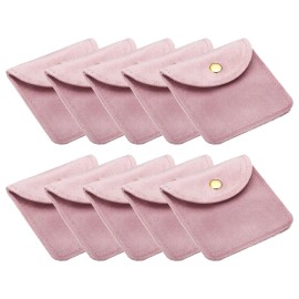 Zaplyte 10 Pack 8x8cm Jewelry Pouches with Snap Button Soft Storage Pink
