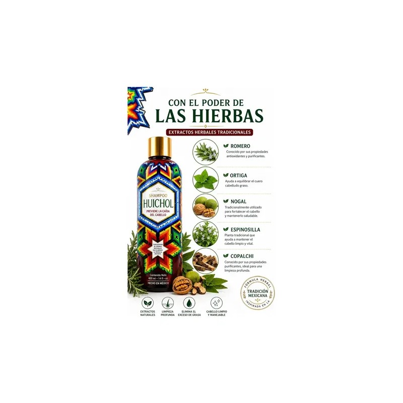 Shampoo Huichol ANTICAIDA en botella de 400mL de 400g por