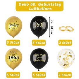 Affivia 25 Stk Luftballon 60 Geburtstag Deko Schwarz Gold,60 Geburtstage Frauen Männer Partydeko,Deko 60 Geburtstag Frau Mann Ballons,Geburtstagsdeko 60 Jahre,Luftballons 60. Geburtstage Dekoration