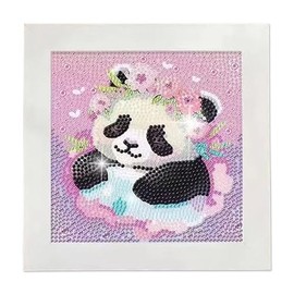 PERFECTSIGHT Cute 5D Diamond Art Kits with Wooden Frame, Kawaii DIY Painting Art for Adults Kids, Diamond Arts and Crafts Sets, Big Gem Full Drill Diamond Dots for Women (Panda)