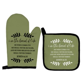 Qeheb Christian Bread of Life Oven Mitt Oven Mitts and Pot Holders Sets,Bible Verse Oven Mitts,Encourage Christian Religious Over Mittens for Kitchen Decor,Scripture Quote Over Gloves Gifts for Women