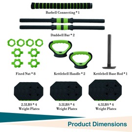 4-In-1 Adjustable Weights Dumbbell Set, 44 Lbs Weight Set with Connector Used As Kettlebells, Barbell, Push Up Stand, Fitness Exercise Dumbbell, Free Weight Set for Home Gym，44 LBS,Octagon