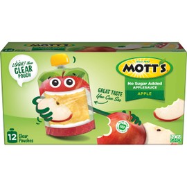 Mott's No Sugar Added Applesauce, 3.2 oz clear pouches (Pack of 12)