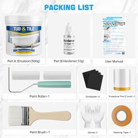 NZDWZDN White Tub and Tile Paint, 17.6oz Tub and Tile Refinishing Kit with Hardener, Bathtub Paint for Bathroom, Kitchen, Tile and Bathtub, 25-30sq.ft