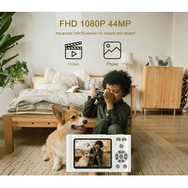 Digital Pocket Camera with 16X Zoom, 64GB Memory, FHD 1080P, Anti Shake - Compact Small Camera Gift for Boys Girls Kids (White)