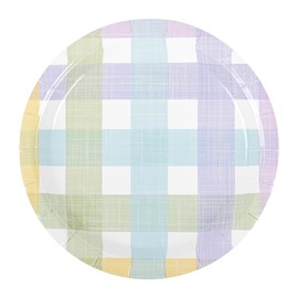 AllReal 24Pcs Spring Easter Dessert Plates Pastel Gingham Disposable Paper Plates Multicolor Checked 7 Inch Party Paper Plate for Easter Spring Summer Party Supplies (24, Pastel)