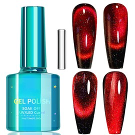 KAHSOSE Cat Eye Gel Nail Polish Red, 12D Red Cat Eye Gel Nail Polish with Magnet, Magnetic Cat Eye Gel Nail Polish, Fall Cat Eye Gel Nail Polish, Long Lasting Magnetic Nail Polish Gel for All Seasons