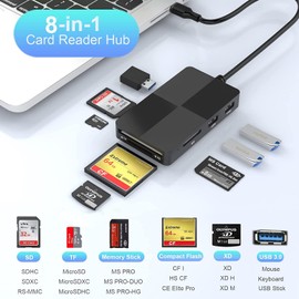 USB C Multi Card Reader Hub, 5 Memory Cards with Extra 3 USB3.0, SD/TF/CF/Micro SD/XD/MS Memory Card Reader/Adapter/Hub for SD SDXC SDHC CF CFI TF Micro SD Micro SDXC SDHC MS MMC UHS USB Stick Mouse