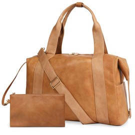 miss fong Diaper Bag Tote, Baby Bag,Leather Diaper Bag,Baby Tote Bag with 9 Pockets,Large Mommy Bag with Small Purse and Shoulder Strap,3 Insulated Pockets-Brown