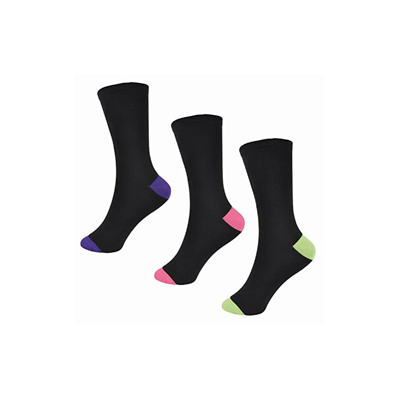 6 Pairs Ladies Black and Multicoloured Ankle Socks - UK