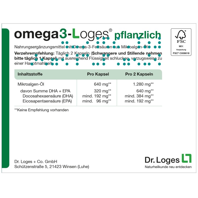 omega3-Loges® Vegetable – 60 Capsules – Dietary Supplement with Omega-3
