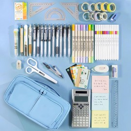 KORSEEN Pencil Case Large Capacity Pencil Pouch Pen Bag with Handle, Portable Pencil Case Pencil Bags with Zipper Student Stationery Bag for Girls and Boys Teen Adults Men Women (Light Blue)