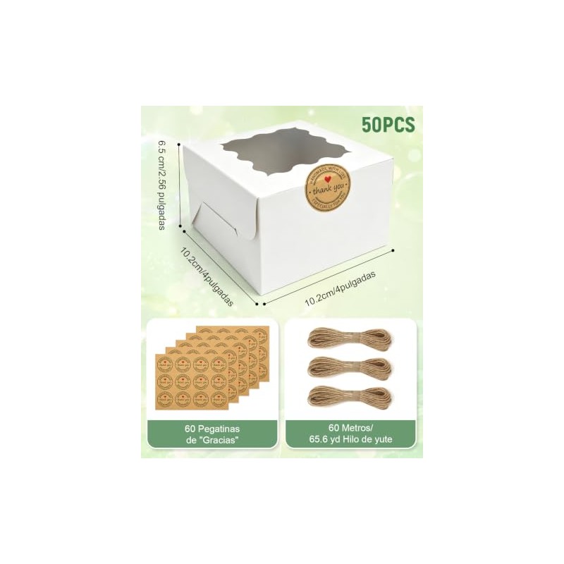 50 Cajas de Postre con Ventanas, Cajas Individuales para Cupcakes