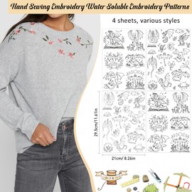 Water Soluble Stabilizer for Embroidery - Dragon Stick & Stitch Embroidery Paper Wash Away, Animal Embroider Patterns for Jean Bag Tshirt, Hand Sewing DIY Crafts(4 Sheet)