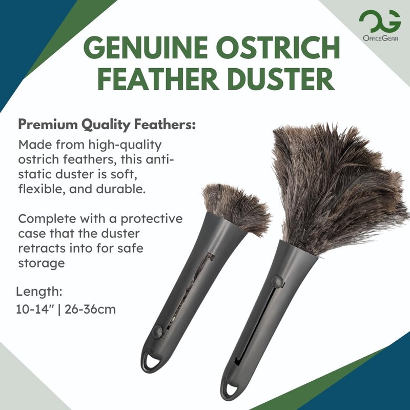 OfficeGear Retractable Genuine Ostrich Feather Duster [26-36cm] - Convenient Office