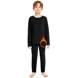 Resinta Kids Boys Thermal Underwear Set Kids Fleece Lined Base Layers Top & Bottom Toddler Long Johns for Kids Cold Winter Black