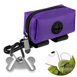 Dog Poop Bag Holder for Leash Attachment - Waste Bag Dispenser for Leash - Fits Any Dog Leash - Portable Set with 1 Hand Free Holder Metal Carrier - Durable,Purple, CA-XB-Purple
