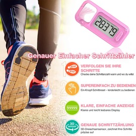 3D Simple Walking Pedometer, Portable Carabiner Pedometer Pedometer Pedometer with Neck Leash for Seniors Men Women (Pink)