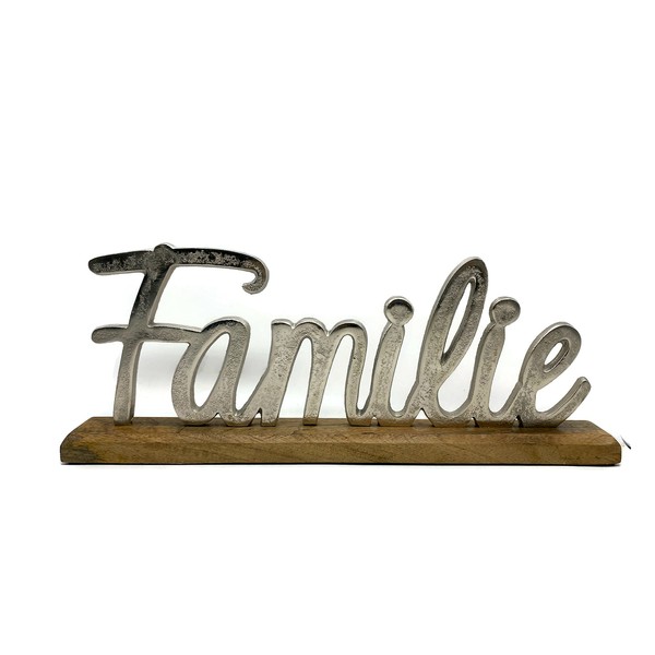 eXODA Lettering Family Aluminium on Mango Wood Base Decorative Design