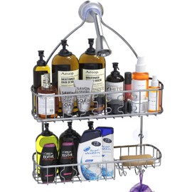 Simple Houseware Bathroom Hanging Shower Head Caddy Organizer, Chrome (26 x 16 x 5.5 inches)