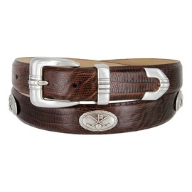 Golf Club Italian Calfskin Genuine Leather Designer Dress Golf Conchos Belt 1-1/8"(30mm) Wide (Lizard Brown, 36)