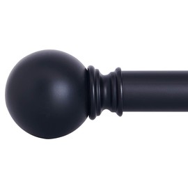 NICETOWN Drapery Curtain Rod Set with Classic Round Finials/Ball Caps, 1 1/8 inch Diameter Adjustable Length 72 to 144" Length, Matte Black