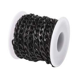 Beadthoven 1 Roll 16.4 Feet Aluminium Curb Chains 12x7x2mm Black Twisted Links Cable Necklace Chain Unwelded with Spool for Jewelry Making