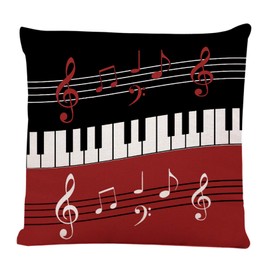 Ofocam Throw Pillow Cover Red Black White Piano Keys and Notes Square Decorative Throw Pillow Cushion Case for Home Couch Living Room Bed Sofa Car 18 x 18 Inches Pillowcase
