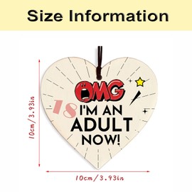 18th Birthday Gifts For Women Men, 18th Birthday Plaque Funny 18th Birthday Wood Heart Plaque Hanging Wood Heart Sign for Daughter Son Aunt Party Home Decoration