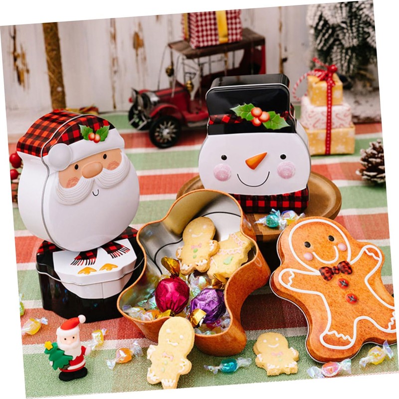 CHILDWEET Tinplate Cookie Box Snowman Gingerbread Christmas Candy Containers for