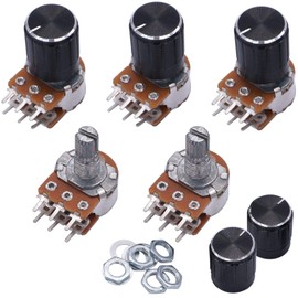 Taiss 5pcs Potentiometers 5K Ohm,Volume Control Potentiometer,6 Pins Split Shaft Rotary Linear Dual Taper Audio B Type Potentiometer with 5pcs Knob