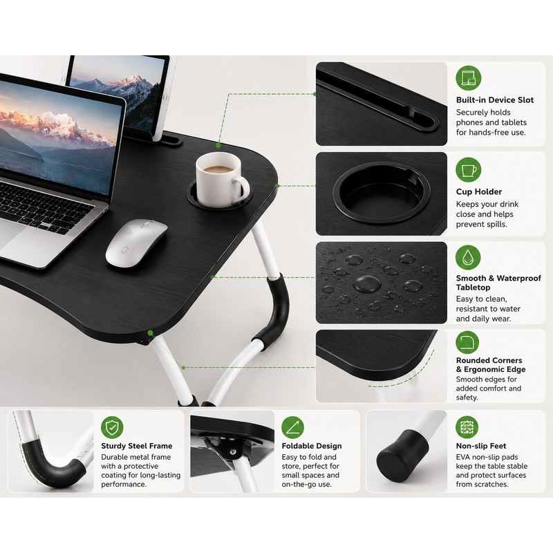 Portable Folding Laptop Desk Bed Tray Table with Foldable Legs