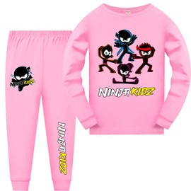 Forlcool Ninja Kidz Merch Pjs Girls Long Sleeves T-Shirts + Pants Set Summer Pajama Suit for Boys (Pink5,9-10 Years,9 Years,10 Years)