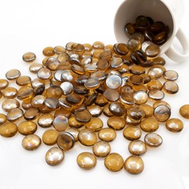 Ismosm Flat Glass Marbles 2LB, High-Luster Glass Vase Filler Beads, Translucent Glass Pebbles for Vases, Crafts, Fire Pit Glass, Aquarium Decorations, Centerpieces, Fountain Landscaping (Amber)