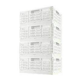 Ygapuzi Plastic Collapsible Crate Folding Storage Basket with Handle for Shelves Home Kitchen Classroom and Office Vanity Bathroom Organization Drawer Clapboard Partition (White-4pack)