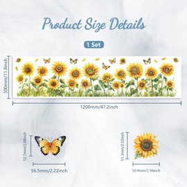 Peacoblue Window Static Cling Decal Sticker Double-Sided for Large Glass Window, 1 Sheet Sunflower and Butterfly 120 x 30cm Waterproof Removable Window Decal for Home Office Classroom Decoration